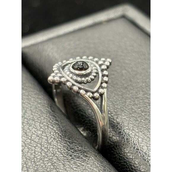 New Condition Sterling Silver Evil Eye Onyx Ring Size 7 - Picture 4 of 11